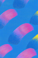 Poster - A vibrant blue background featuring bold brush strokes in pink and yellow, perfect for creative projects and artistic designs.