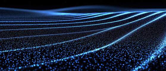 Poster - Grainy background. A mesmerizing abstract image of blue light waves creating a stunning visual effect, perfect for backgrounds or technology-themed projects.