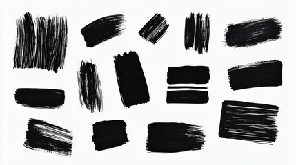 Poster - Collection of artistic black brush strokes on a white background, perfect for design projects, graphics, and creative compositions.