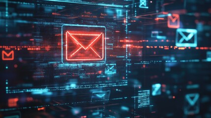Poster - An email system displaying phishing detection tools, highlighting suspicious messages with warnings and alerts.