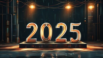 the numbers 2025 on a dark background, the coming new year