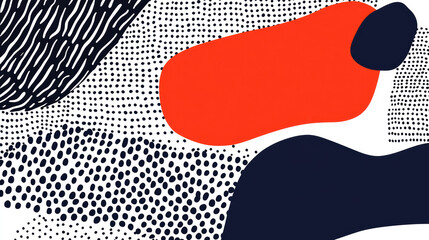 Poster - Abstract pattern design featuring vibrant red shapes, black lines, and dotted textures, perfect for modern backgrounds and creative projects.