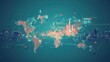 © ธิดาพร สูญราช - A conceptual world map featuring urban data visualizations and digital elements representing global connectivity and technology.