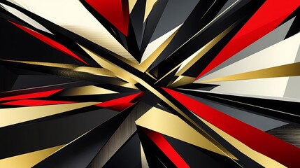 Wall Mural - Abstract geometric background with sharp, angular shapes in red, black, white, and gold.