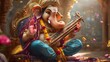 © Bos Amico - Colorful Depiction of Lord Ganesha Playing a Traditional Musical Instrument