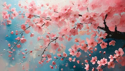 Sticker - Enchanted Cherry Blossoms in a Whimsical Abstract Canvas