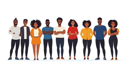 Diverse Group of Smiling Black People, Flat Vector Illustration.