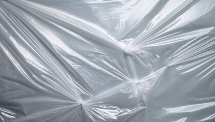 Aufkleber - Close-up of Wrinkled Transparent Plastic Sheet with Soft Light Reflection, Creating Subtle Textures and Folds with Tension Points, Ideal for Backgrounds or Environmental Design Concepts