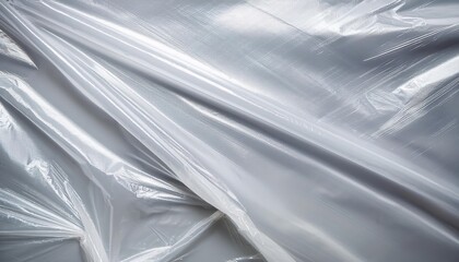 Aufkleber - Close-up of Wrinkled Transparent Plastic Sheet with Soft Light Reflection, Creating Subtle Textures and Folds with Tension Points, Ideal for Backgrounds or Environmental Design Concepts