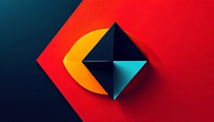 A vivid abstract composition featuring bold geometric shapes in vibrant colors. The high contrast between red, blue, orange, and black elements creates a visually engaging and modern artwork, ideal