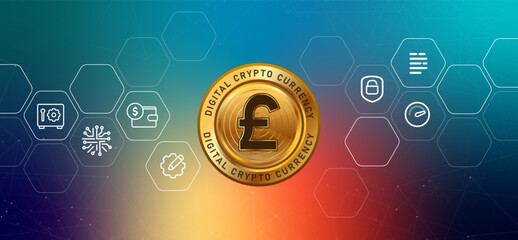 Poster - Pounds pound sterling crypto digital currency UK money blockchain coin illustration financial technology