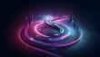 © QasimAli - Abstract empty background with dark asphalt and neon purple, blue and pink light spots for car presentation