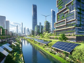 Poster - gleaming eco friendly metropolis with renewable energy and sustainable urban development a futuristi
