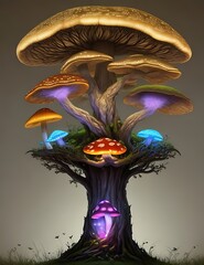 Fantasy forest landscape with magic mushrooms, Glowing mushrooms in a dreamy forest.Ai Generated