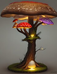 Fantasy forest landscape with magic mushrooms, Glowing mushrooms in a dreamy forest.Ai Generated