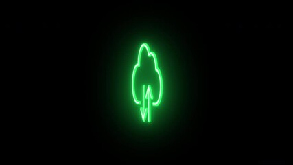 Poster - Neon cloud storage animation, rotation around vertical axis. Glowing neon 3D cloud icon with arrows, looped spin. Cloud space and technology, data backup, file repository. Green, yellow, orange colors