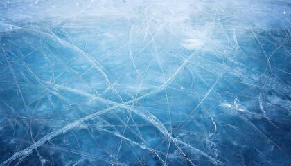 Aufkleber - Close-Up of Skating Rink Ice Surface with Intricate Skate Blade Marks and Scratches, Capturing the Texture and Movement of Winter Sports in a Cold, Frosty Atmosphere