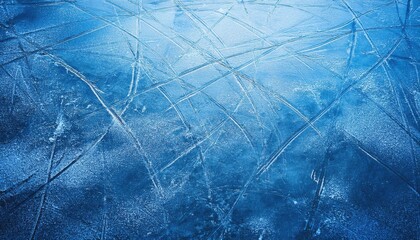 Aufkleber - Close-Up of Skating Rink Ice Surface with Intricate Skate Blade Marks and Scratches, Capturing the Texture and Movement of Winter Sports in a Cold, Frosty Atmosphere