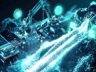Poster - Powerful and dynamic spacecraft engine ignited emitting intense energy and light in a captivating cosmic and futuristic digital This visually striking image conveys a sense of advanced imagination