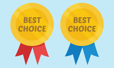 Best choice gold badges with red and blue ribbons. Set of badges for highlighting top-selling or popular products