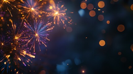 Fototapete - Abstract golden and blue glittering particles on a dark background. Festive backdrop for Christmas and New Year.