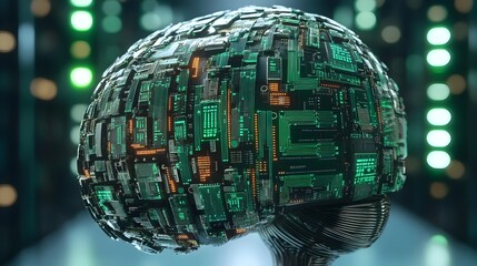 Poster - Robotic brain made of circuit boards calculating complex market patterns showcasing the power of algorithmic trading and machine intelligence in modern financial markets