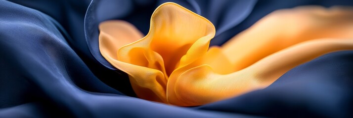 Canvas Print -  A yellow flower with its edges draped in a blue cloth, revealings its vivid center