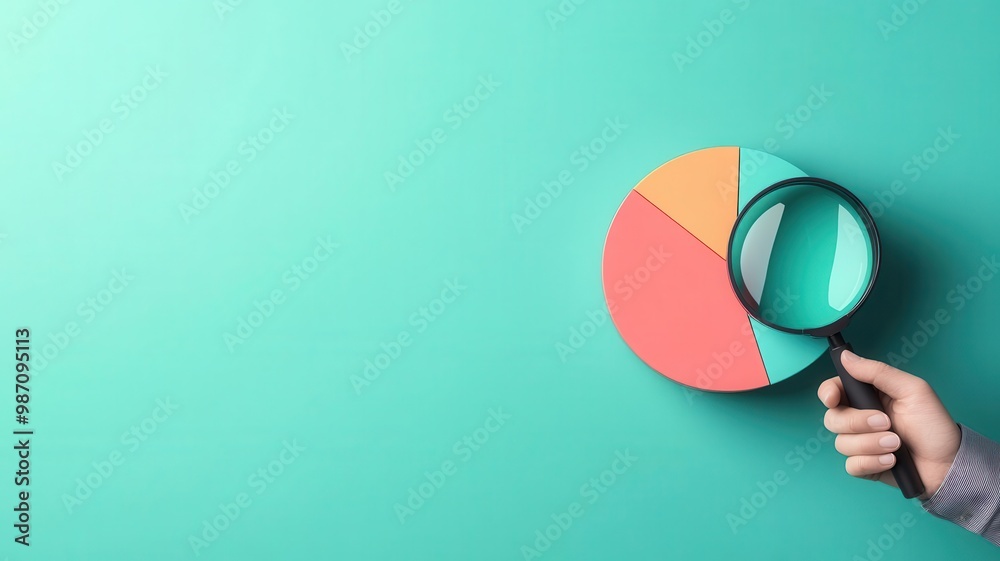 Researcher holding a magnifying glass over a pie chart, symbolizing ...