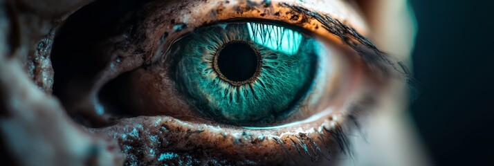 Poster -  A detailed shot of a human eye's iris, displaying considerable blue and green hues