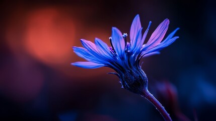 Canvas Print -  A tight shot of a blue bloom against a softly blurred backdrop of lights