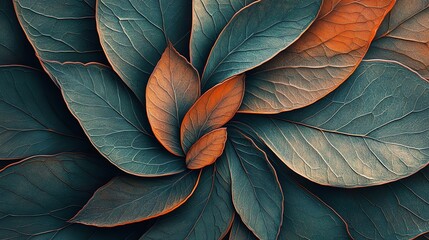 Poster - A close-up of a collection of leaves, with a focus on the intricate detail of their veins and textures.