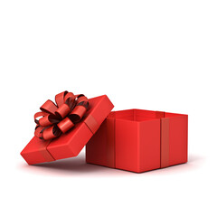 Leinwandbilder - Red gift box opening or red present box with red ribbon bow isolated over white background with shadow minimal conceptuals for christmas and valentines day 3D rendering
