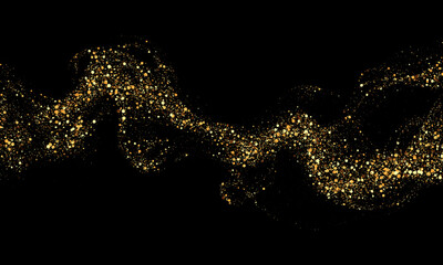 Wall Mural - scattered golden particles on dark background. holiday background or design element. new year and ch