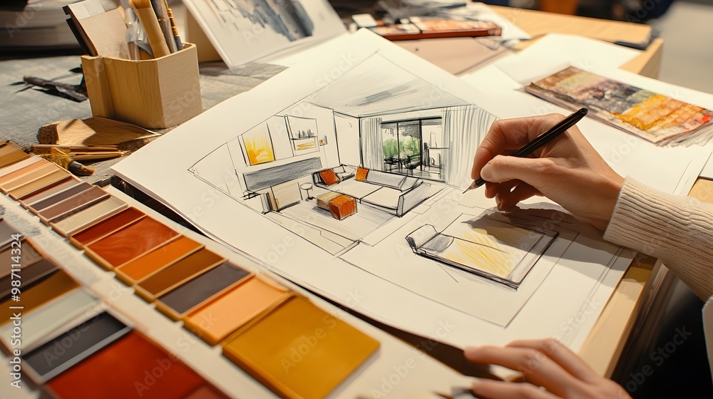 Interior Designer Using Math Tools An interior designer is sketching the design of an apartment, with ...