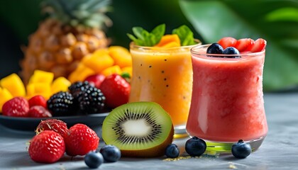 Vibrant tropical fruit smoothie, a perfect summer refreshment for health enthusiasts