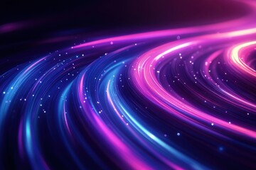 Abstract swirl space design with purple light, pink circle, blue texture, and black background