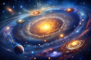 Wall Mural - Spiral galaxy with stars planets and nebulae