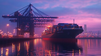 Wall Mural - A large container ship is docked at the port, AI Generative