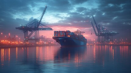 Wall Mural - A large container ship is docked at the port, AI Generative