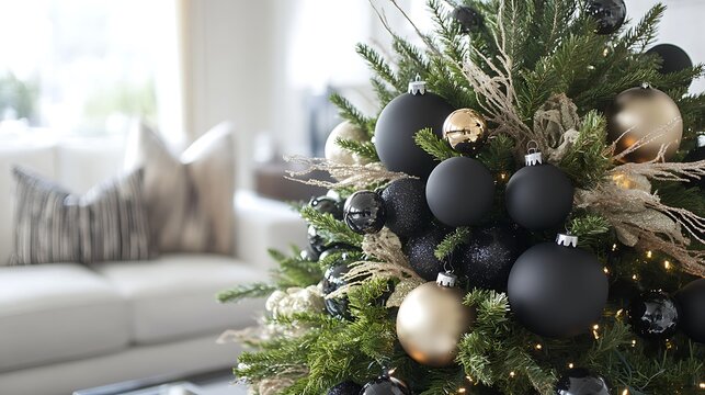 Modern Christmas Tree with Sleek Black Ornaments