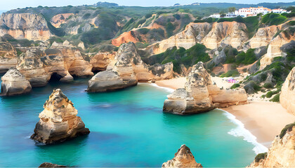 the beauty of portugal's algarve coast, featuring beaches and cliffs.