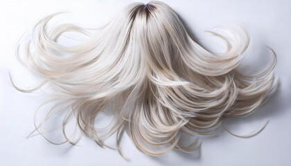 Blond wig human hair concept on white background, high resolution