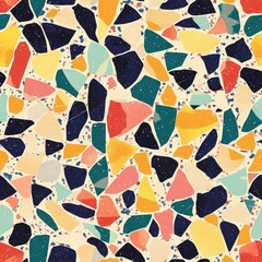 Colorful Playful Geometric Terrazzo Flooring Pattern with Natural Stone Chips for Whimsical Design