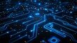 © Korawan - Abstract blue neon lines in digital circuitry pattern, AI Generative