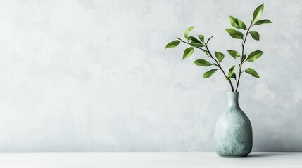 Green plant in vase on white background with text space Image has noise and grain