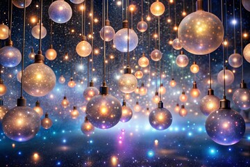 Canvas Print - glowing light bulbs in dreamlike atmosphere with stars