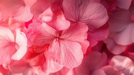 Wall Mural - A focused view of pink flower petals, with rich textures and fine details emphasized by the soft glow of sunlight.