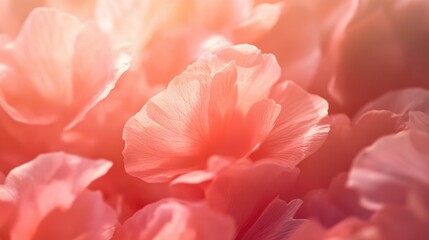 Wall Mural - A focused view of pink flower petals, with rich textures and fine details emphasized by the soft glow of sunlight.