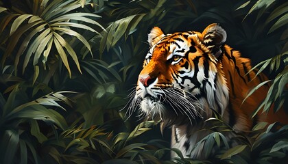 Wall Mural - Regal Tiger Amidst Verdant Jungle Foliage