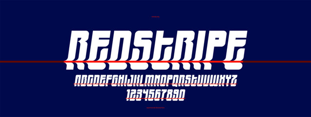 Fototapete - Bended and deformed display font for logos and posters, vector distorted and twisted italic typeface for headlines and advertising, letters and numbers alphabet typography.